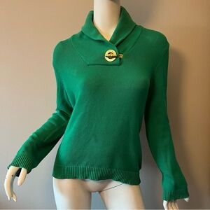 Ralph Lauren Green Cowl Neck Sweater with Gold Button